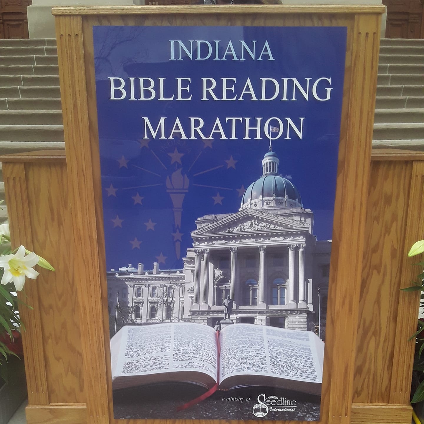 今年在印地安那州議會大廈舉行的讀經馬拉松海報。（圖／Capitol Bible Reading Marathon臉書）